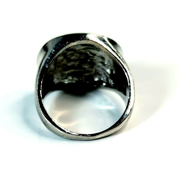 Vintage Silver Tone Elegant Ring with Greek Meander and Rhinestones Size 9 - Picture 5 of 6